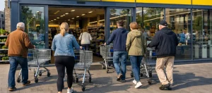 Lidl filiaal in Wageningen met klanten bij de ingang